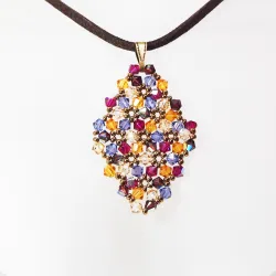 Pendant 40cm - Malvina Rhombus M-Chocolate Suedine - Pendant 40cm - Laiton bronze